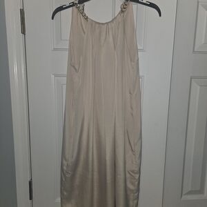 Chic Cream Chain-Strap Midi Dress